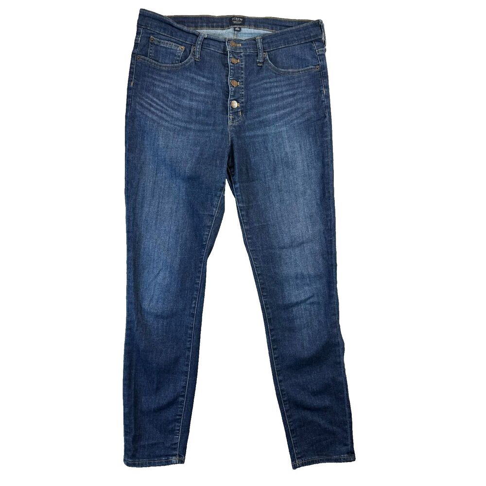 J.CREW Jeans Womens 31 Blue Dark Wash High Rise Skinny Button Fly Casual Stretch
